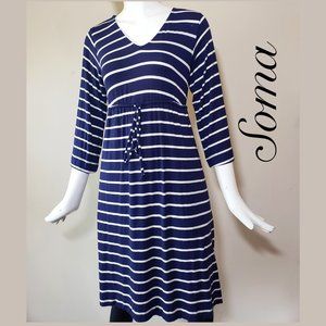 Blue & white stripes shirt dress 3/4 sleeves XS